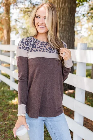 Passion For Fashion Color Block Top- Leopard & Dark Taupe