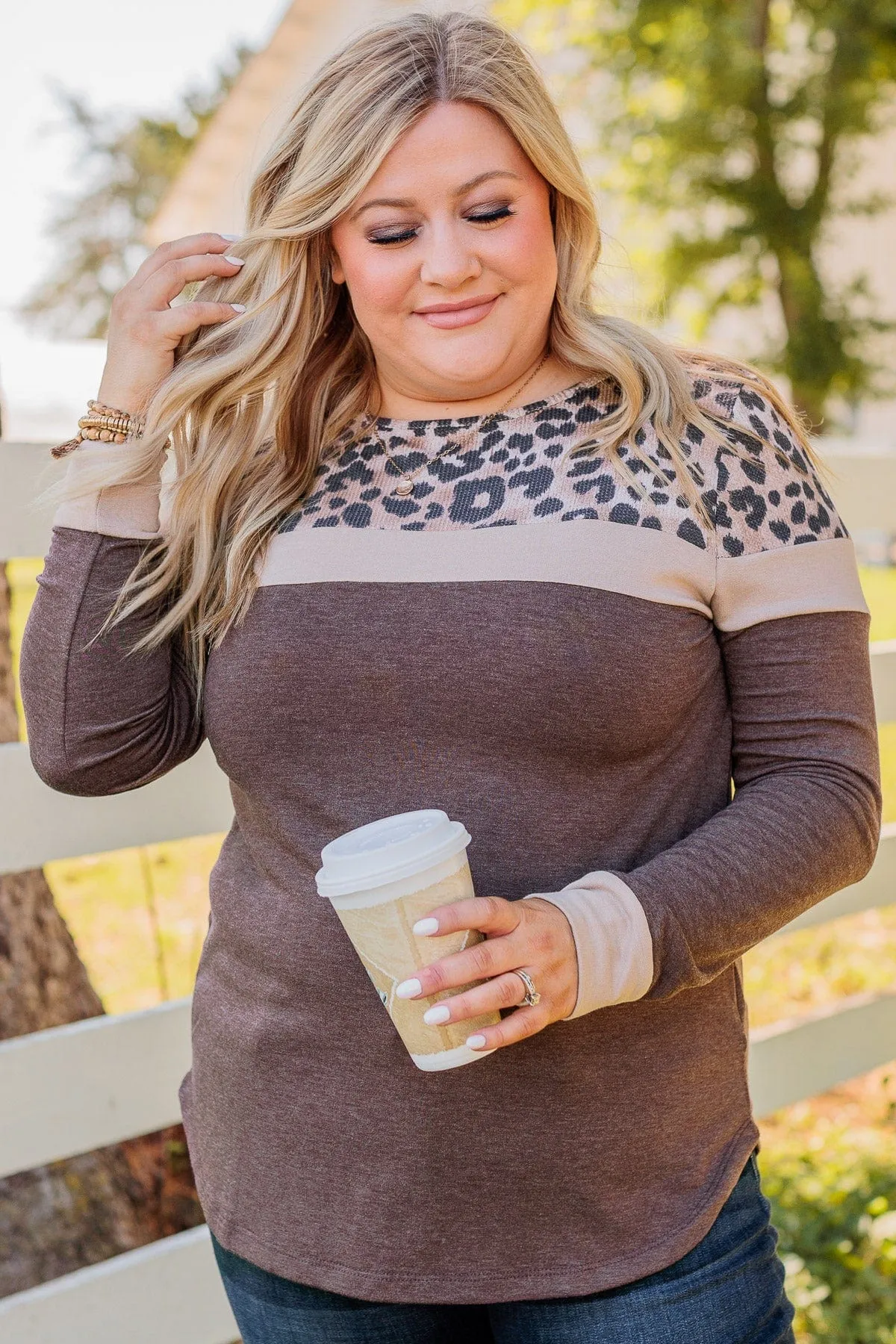Passion For Fashion Color Block Top- Leopard & Dark Taupe