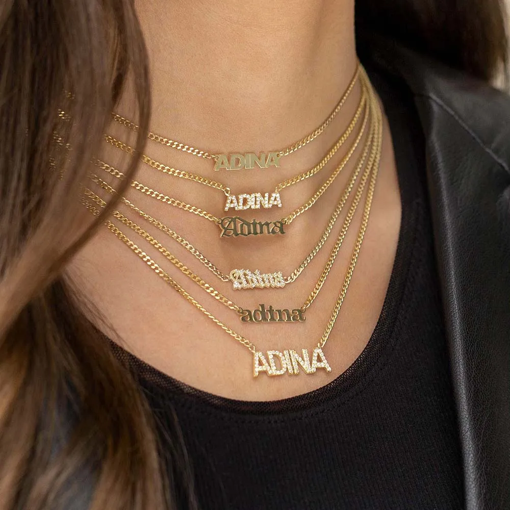 Pavé Block Nameplate Necklace