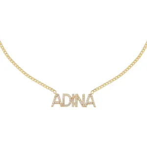 Pavé Block Nameplate Necklace