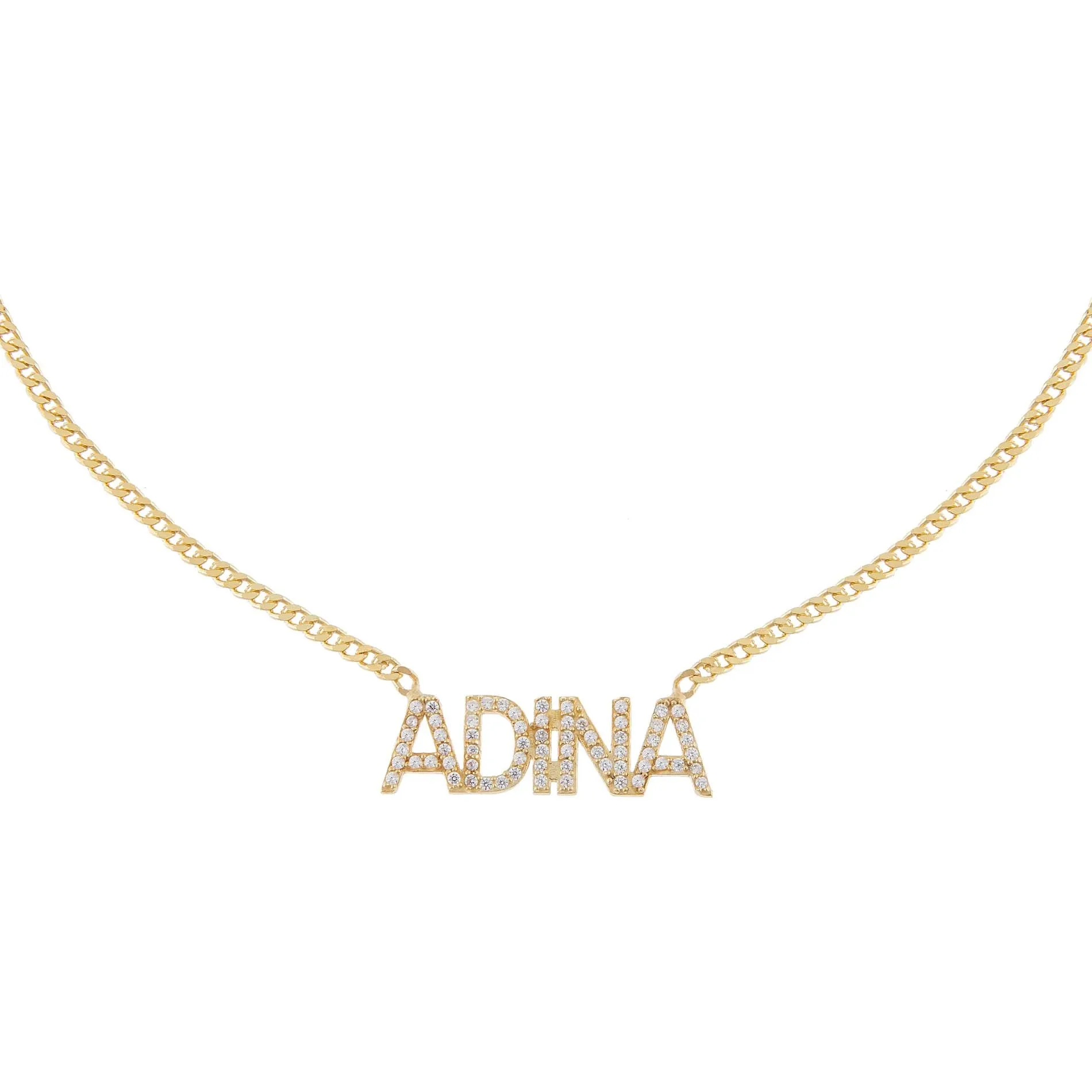 Pavé Block Nameplate Necklace