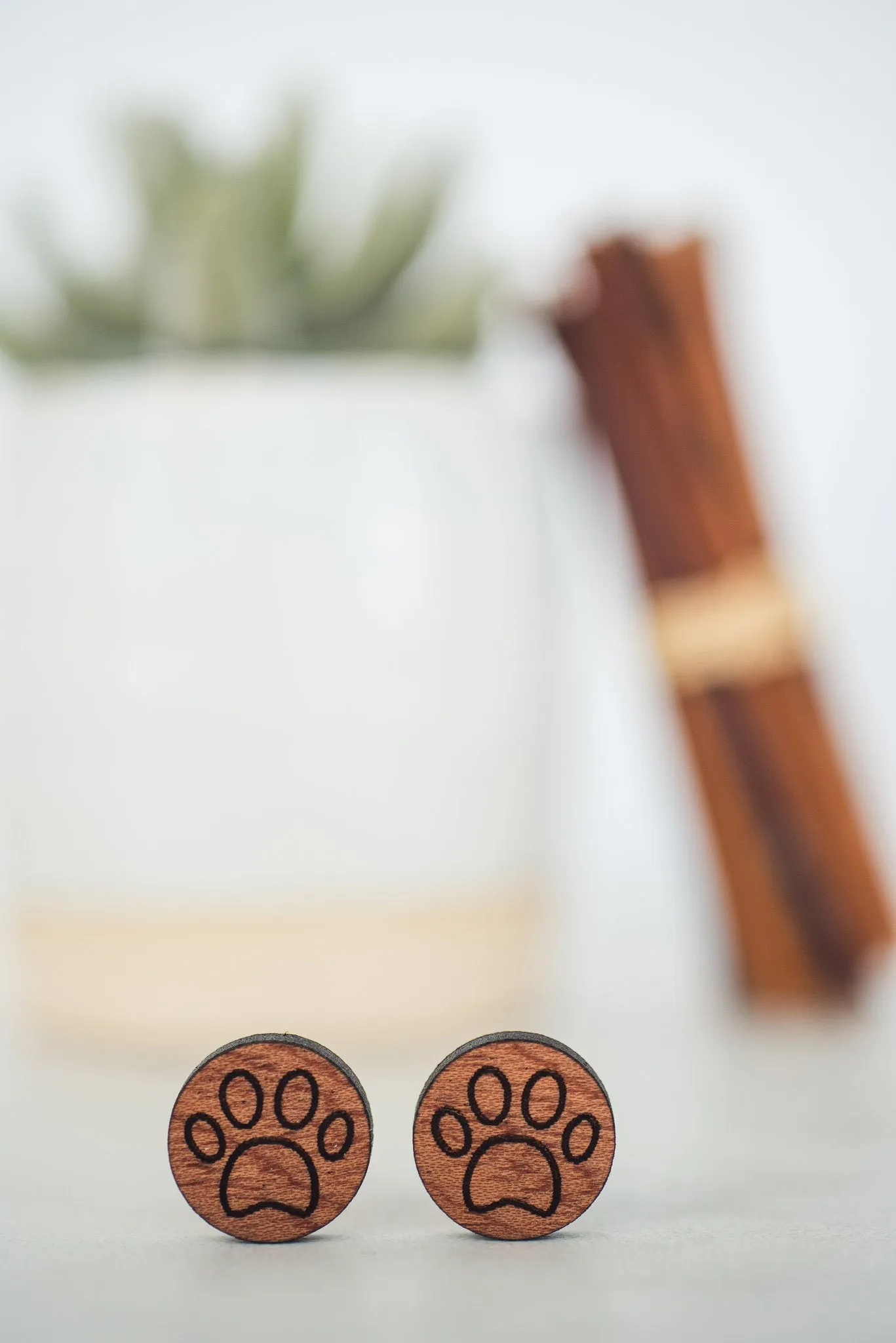 Paw Print Wooden Stud Earrings