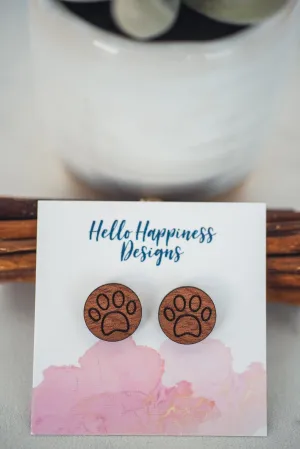 Paw Print Wooden Stud Earrings