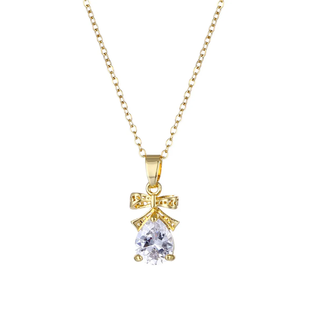 Pear-Cut Crystal & 18K Gold-Plated Bow Pendant Necklace