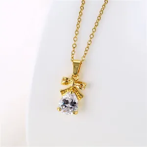 Pear-Cut Crystal & 18K Gold-Plated Bow Pendant Necklace