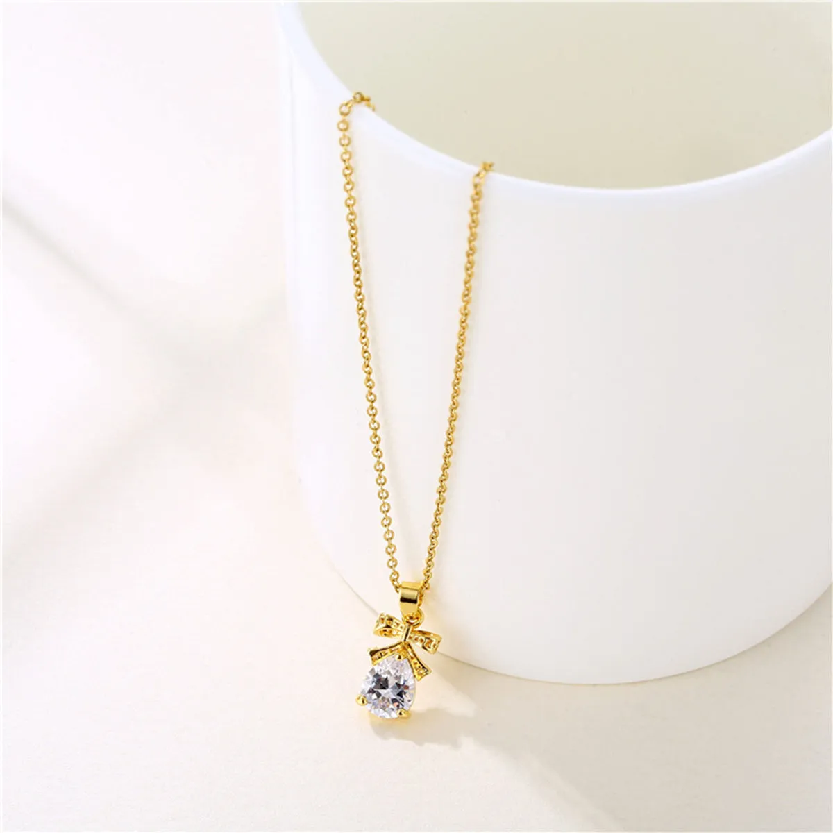 Pear-Cut Crystal & 18K Gold-Plated Bow Pendant Necklace
