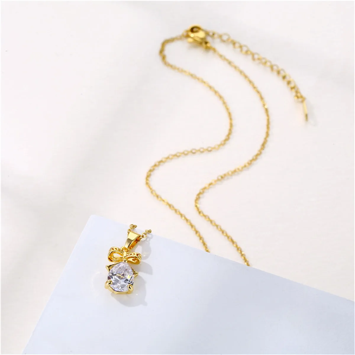 Pear-Cut Crystal & 18K Gold-Plated Bow Pendant Necklace