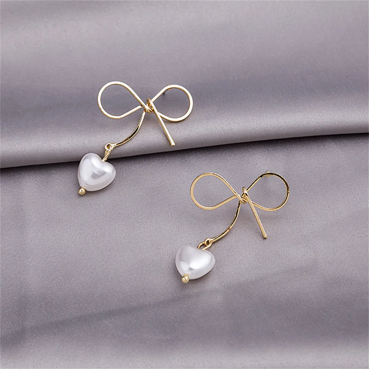 Pearl & 18K Gold-Plated Bow & Heart Drop Earrings