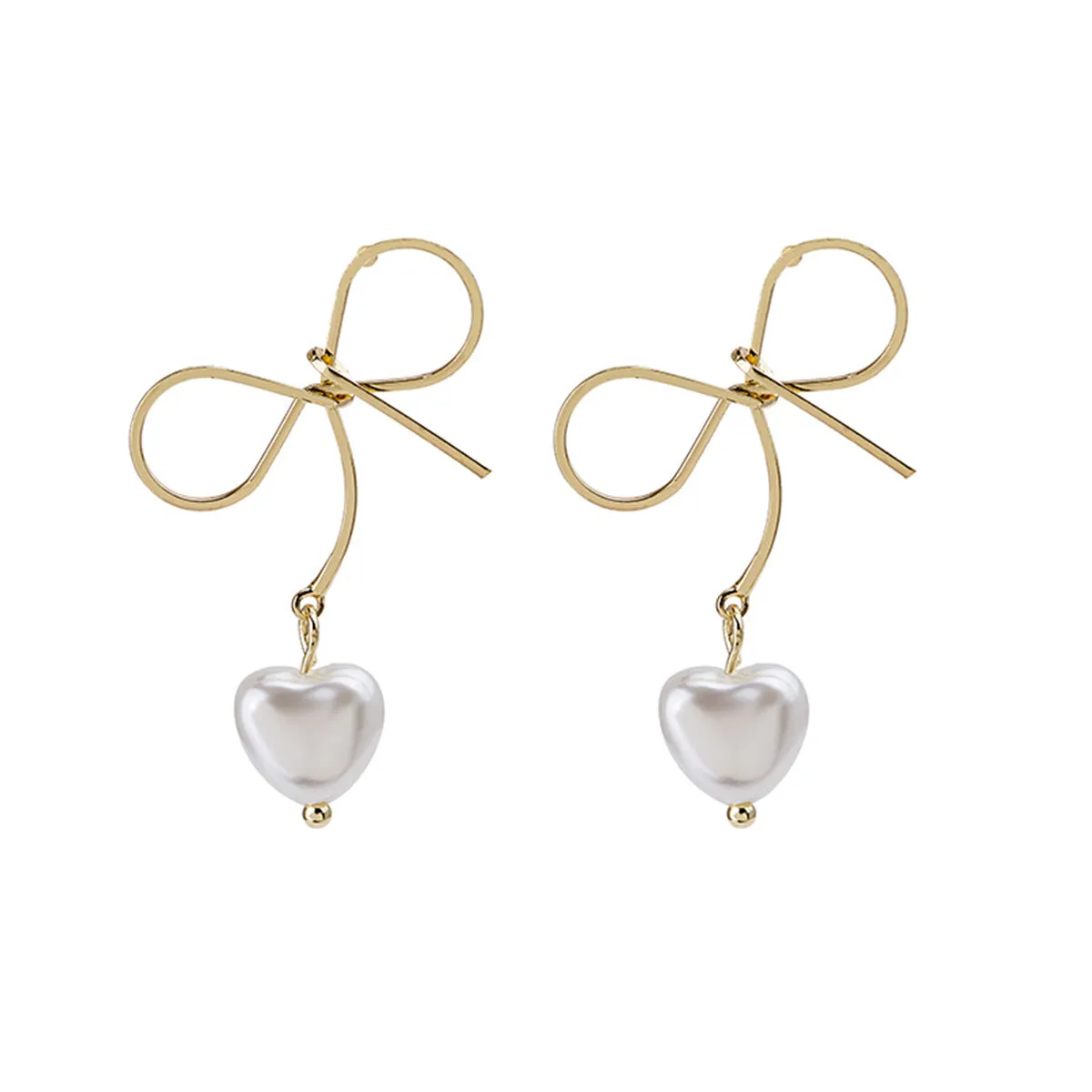 Pearl & 18K Gold-Plated Bow & Heart Drop Earrings