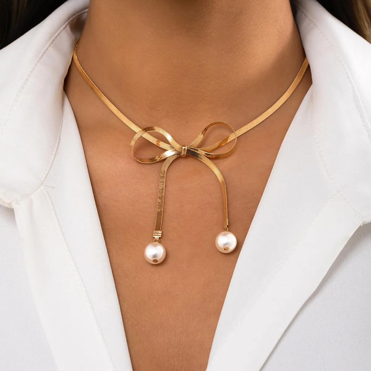 Pearl & 18K Gold-Plated Bow Choker Necklace