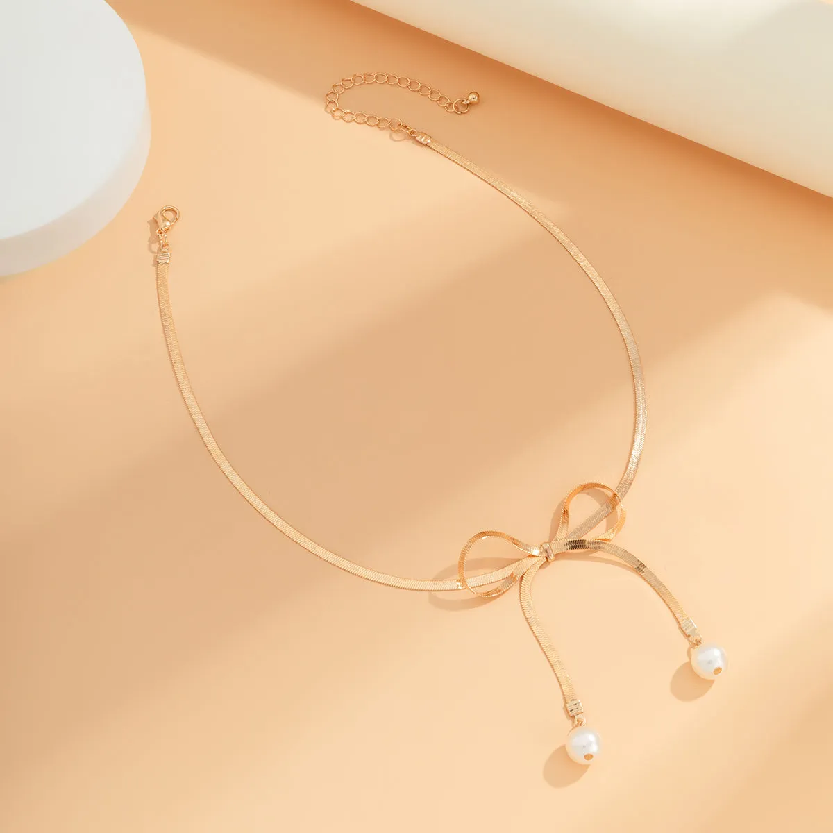 Pearl & 18K Gold-Plated Bow Choker Necklace