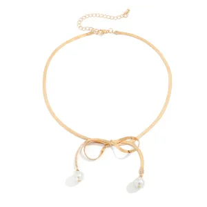 Pearl & 18K Gold-Plated Bow Choker Necklace