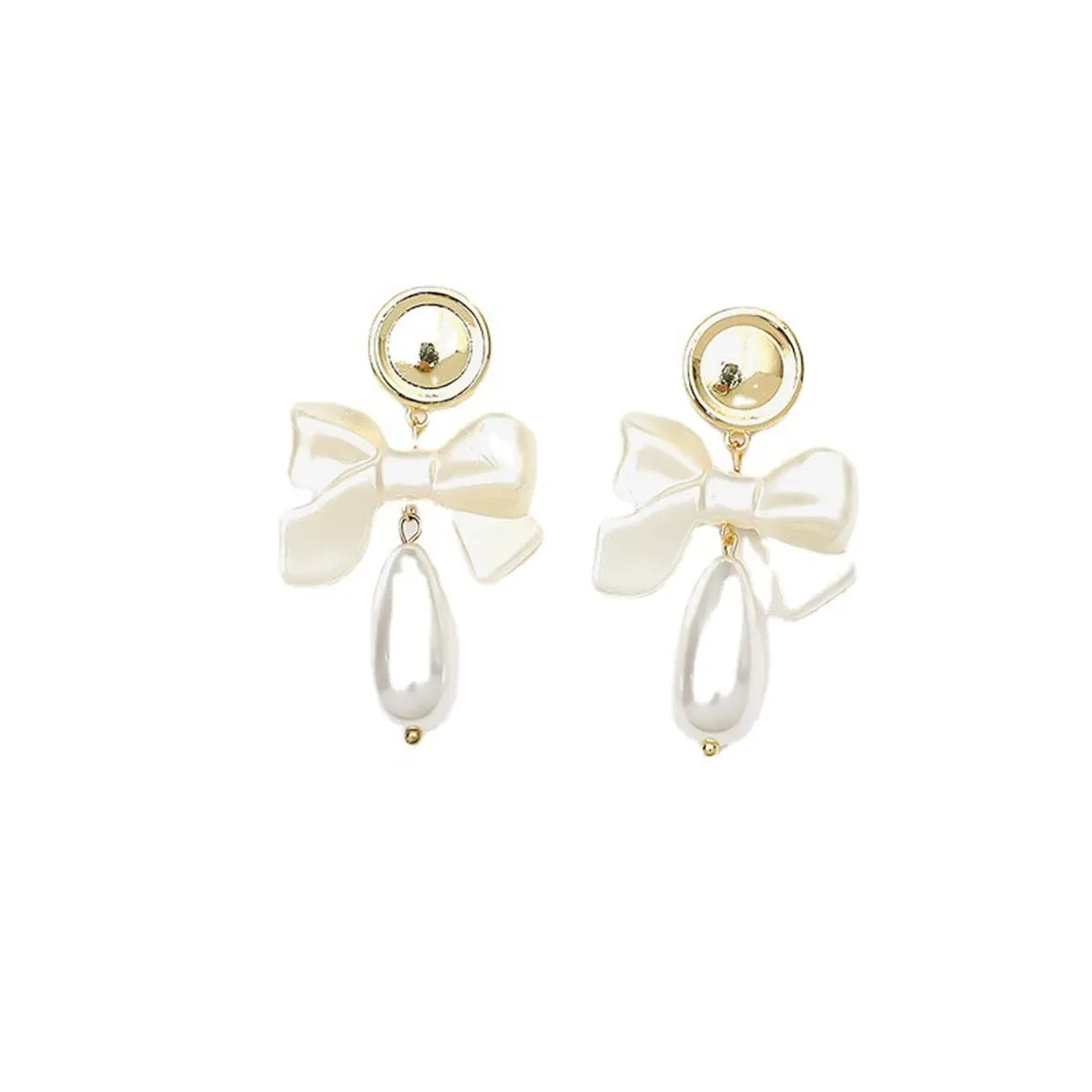 Pearl & 18K Gold-Plated Bow Drop Earrings