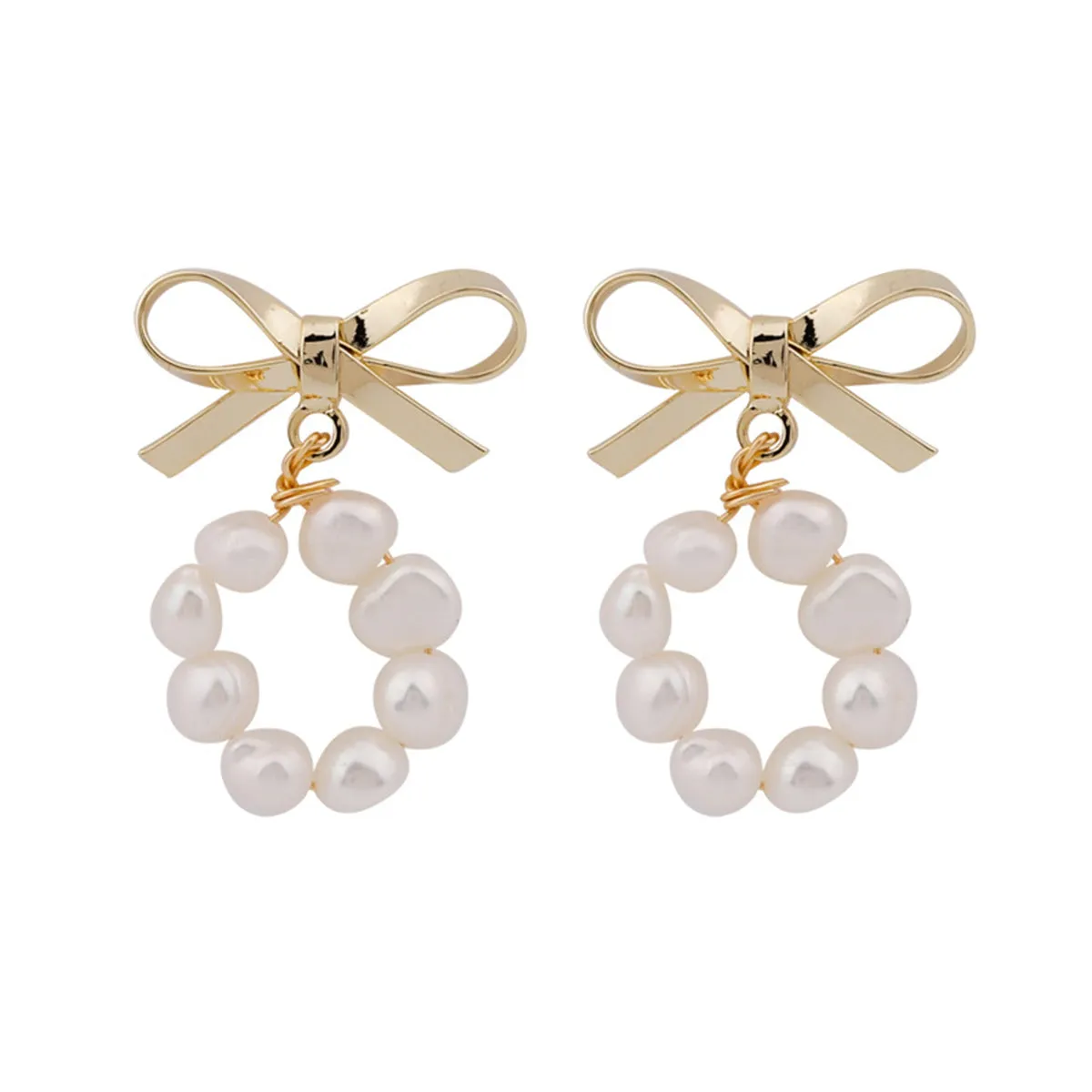 Pearl & 18K Gold-Plated Bow Drop Earrings