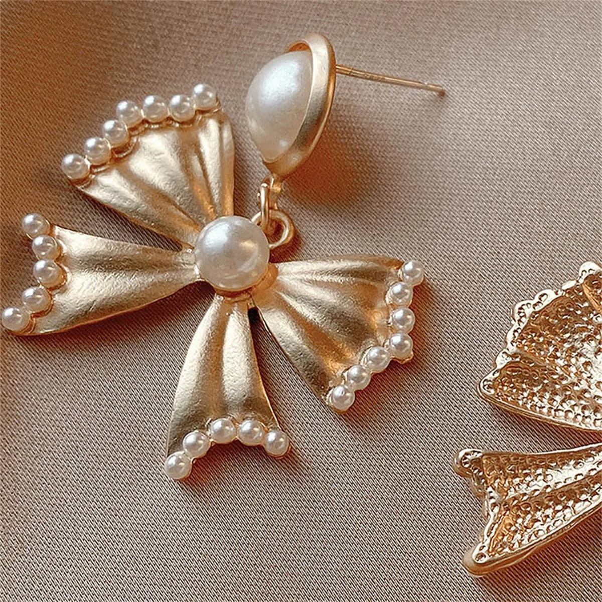 Pearl & 18K Gold-Plated Bow Drop Earrings