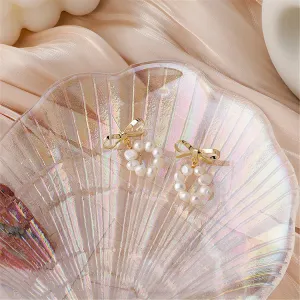 Pearl & 18K Gold-Plated Bow Drop Earrings