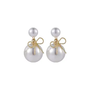 Pearl & 18K Gold-Plated Bow Drop Earrings