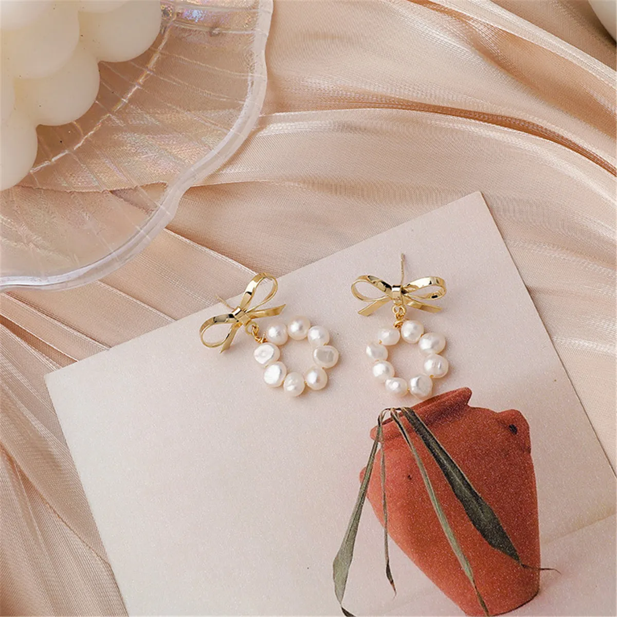Pearl & 18K Gold-Plated Bow Drop Earrings