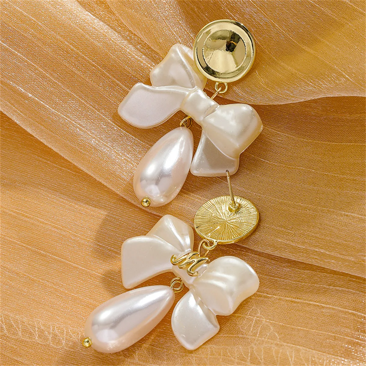 Pearl & 18K Gold-Plated Bow Drop Earrings