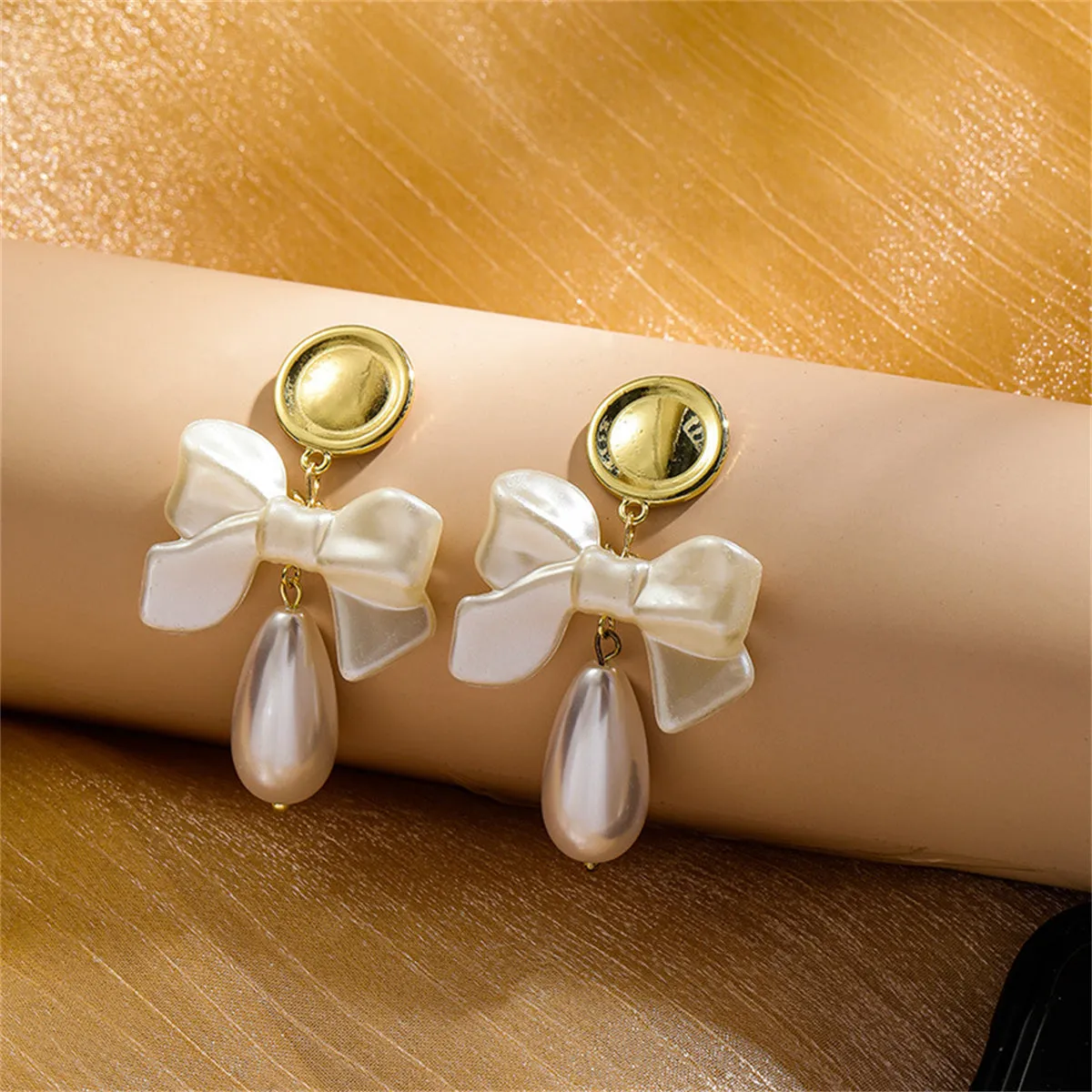 Pearl & 18K Gold-Plated Bow Drop Earrings