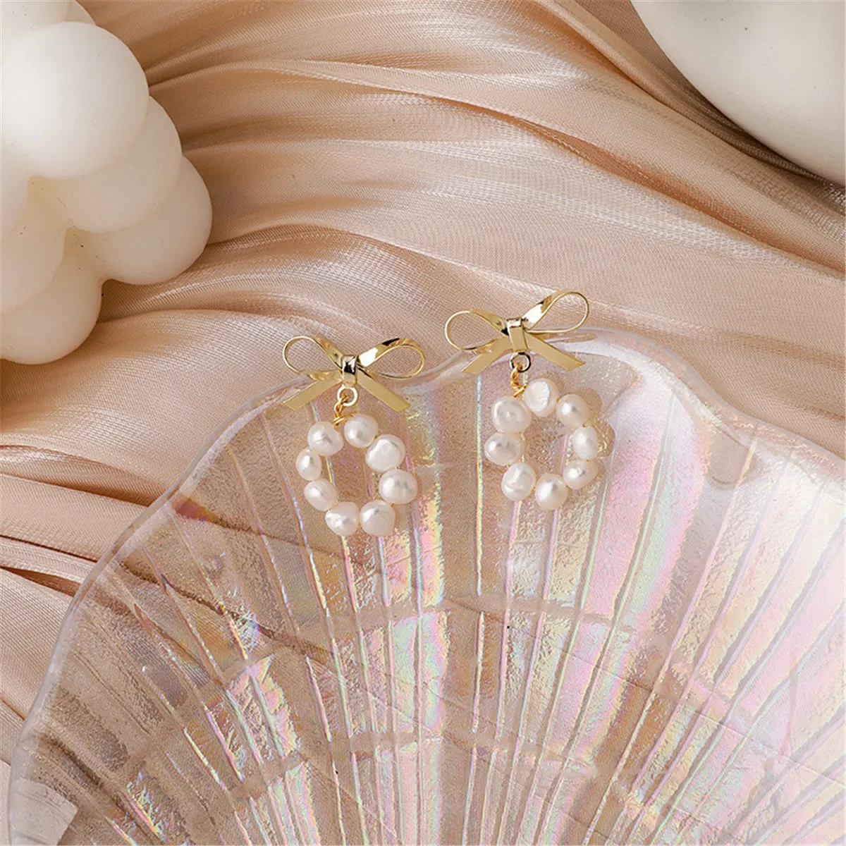 Pearl & 18K Gold-Plated Bow Drop Earrings