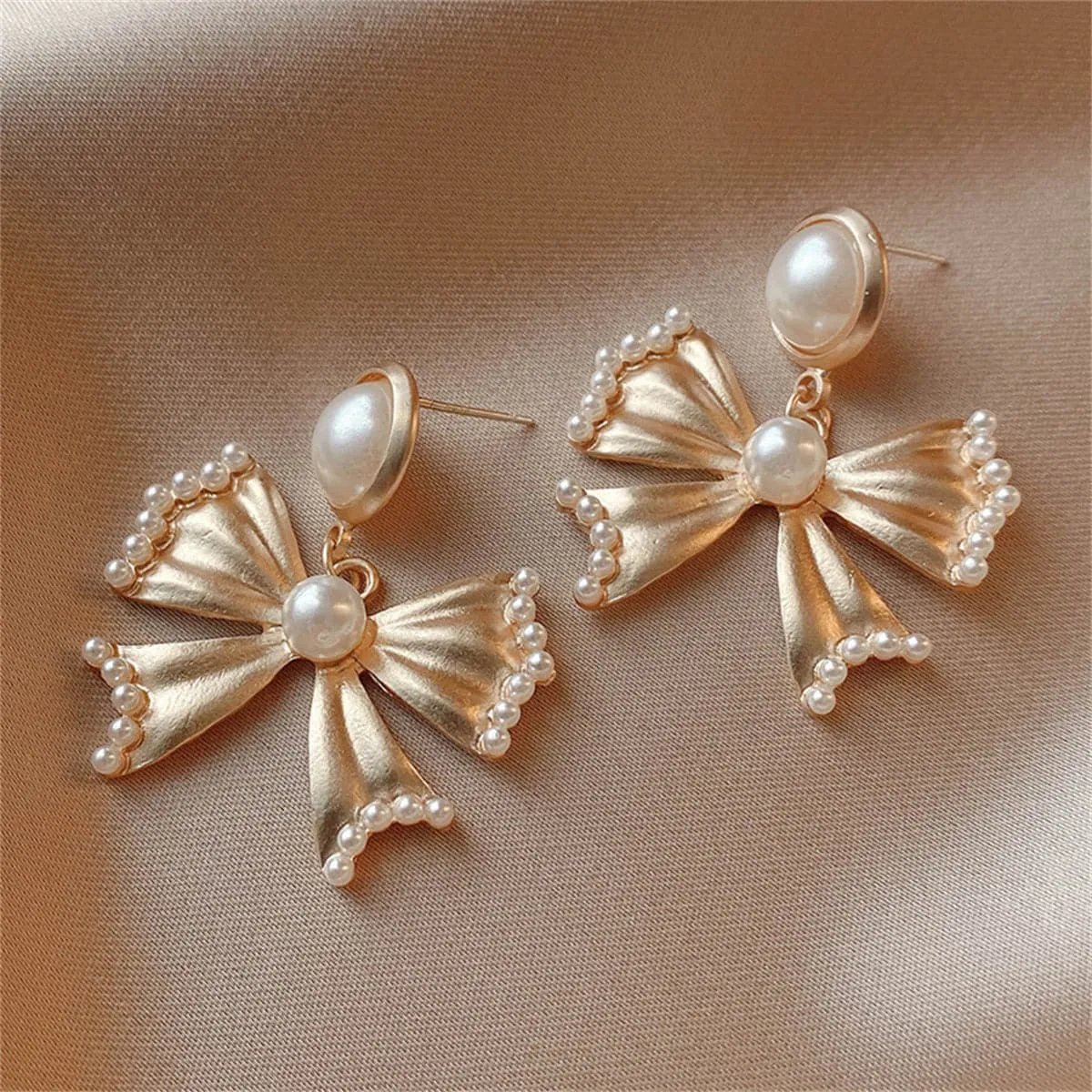 Pearl & 18K Gold-Plated Bow Drop Earrings