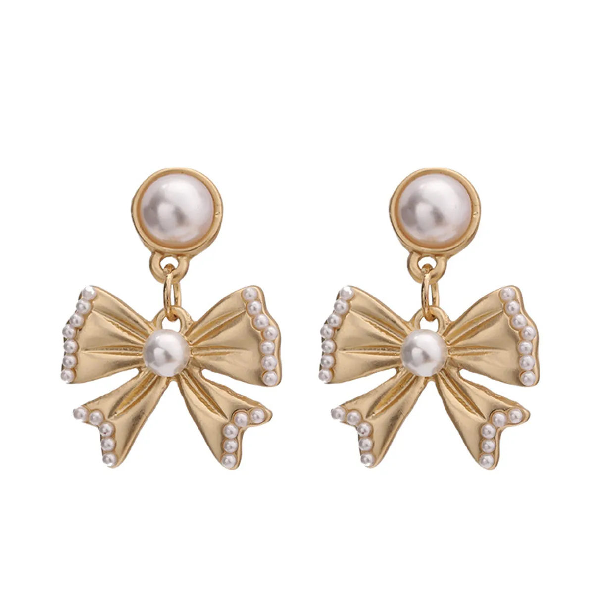 Pearl & 18K Gold-Plated Bow Drop Earrings