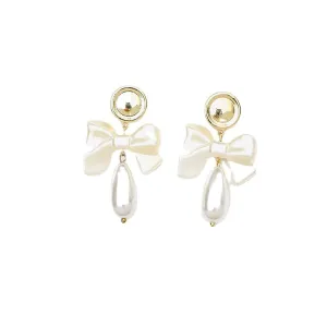 Pearl & 18K Gold-Plated Bow Drop Earrings