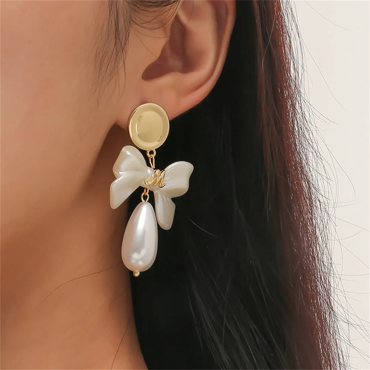 Pearl & 18K Gold-Plated Bow Drop Earrings