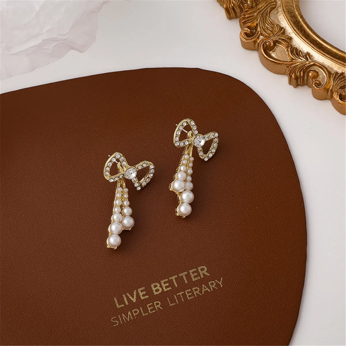 Pearl & Cubic Zirconia 18K Gold-Plated Bow Dangle Earrings