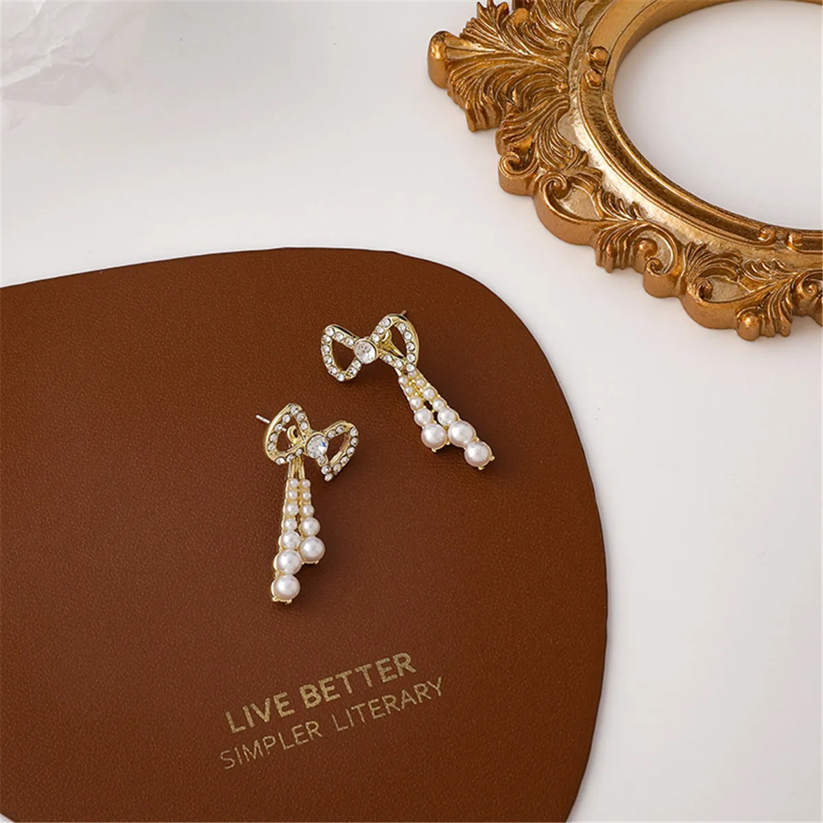 Pearl & Cubic Zirconia 18K Gold-Plated Bow Dangle Earrings
