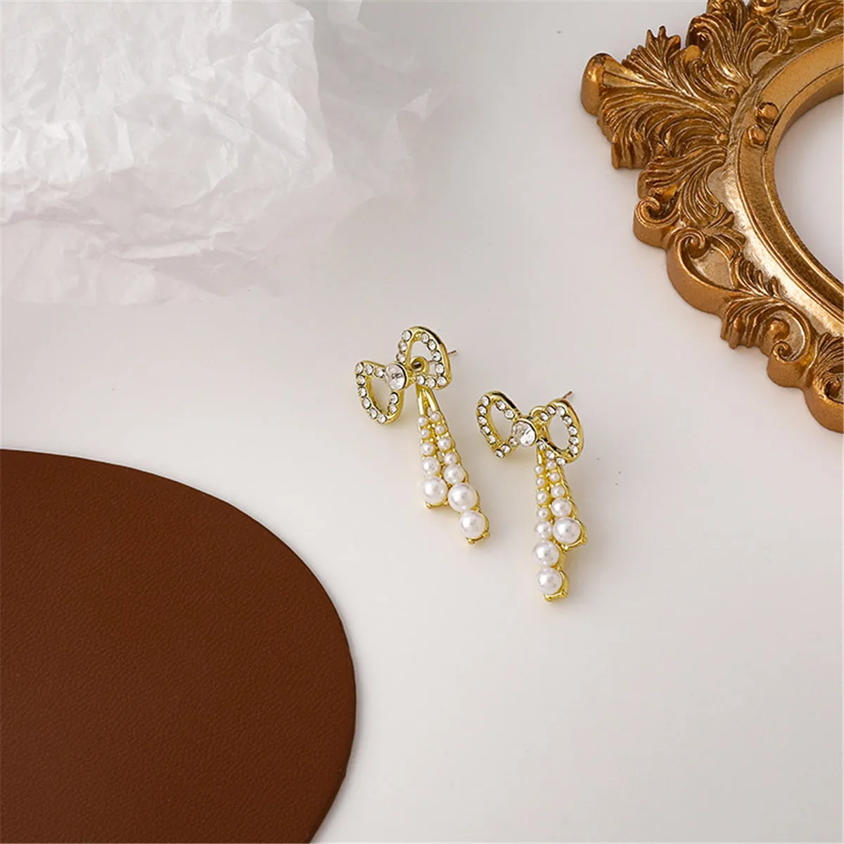Pearl & Cubic Zirconia 18K Gold-Plated Bow Dangle Earrings