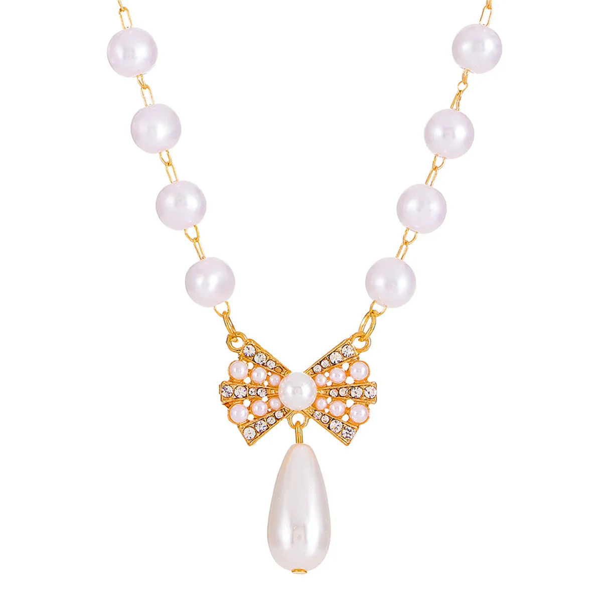 Pearl & Cubic Zirconia 18K Gold-Plated Bow Pendant Necklace