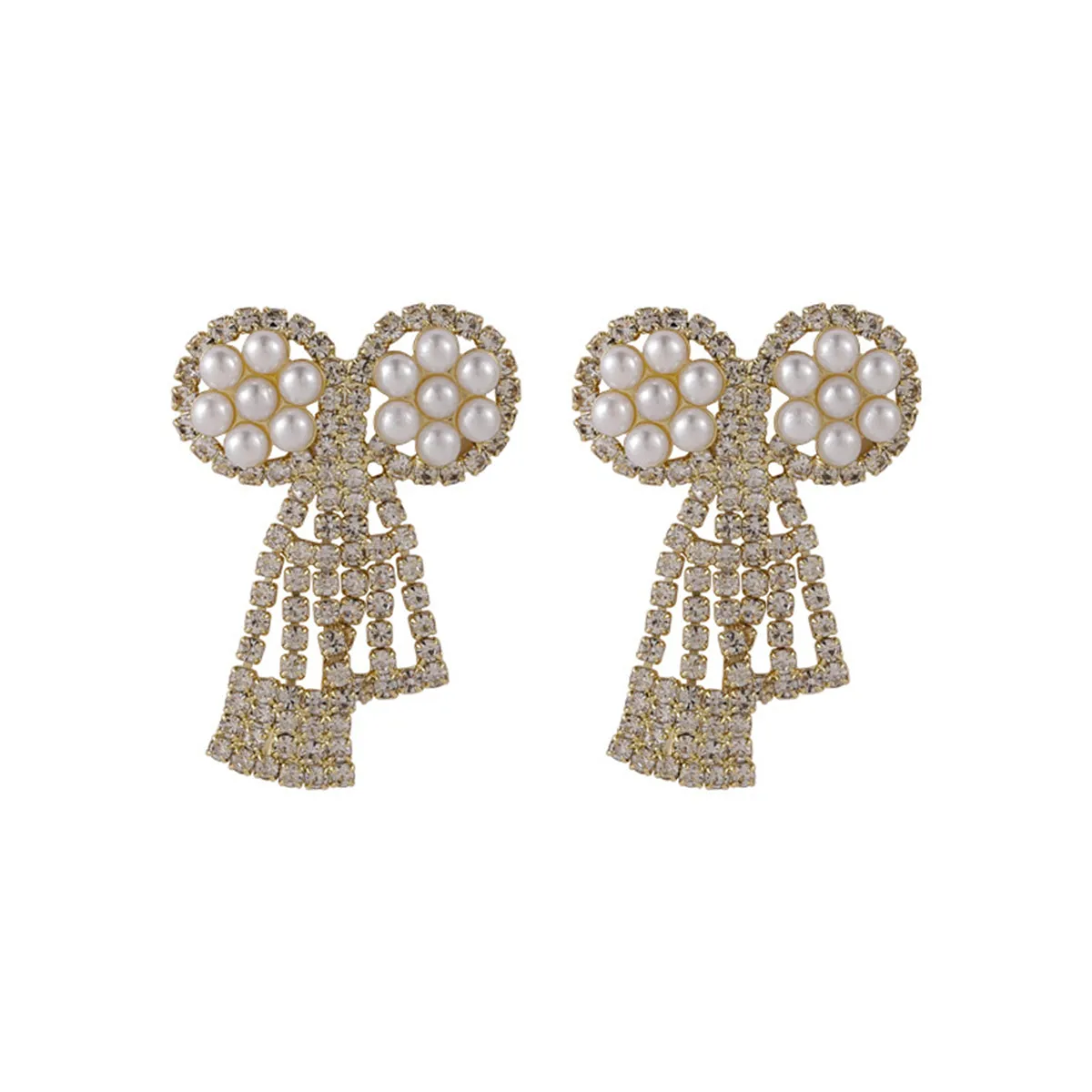 Pearl & Cubic Zirconia 18K Gold-Plated Pavé Bow Drop Earrings
