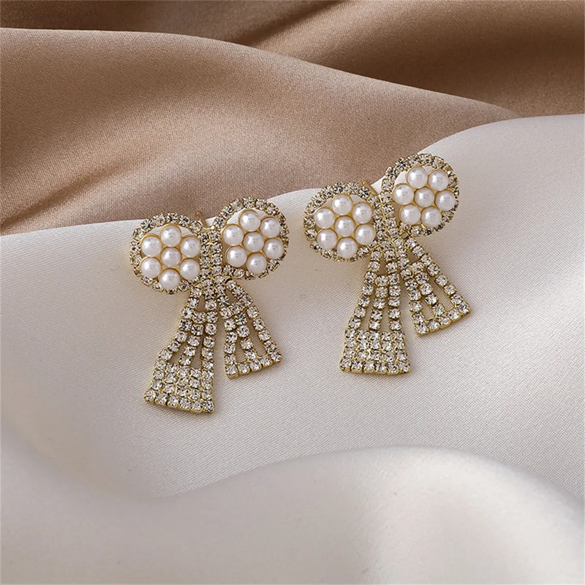 Pearl & Cubic Zirconia 18K Gold-Plated Pavé Bow Drop Earrings