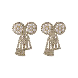 Pearl & Cubic Zirconia 18K Gold-Plated Pavé Bow Drop Earrings