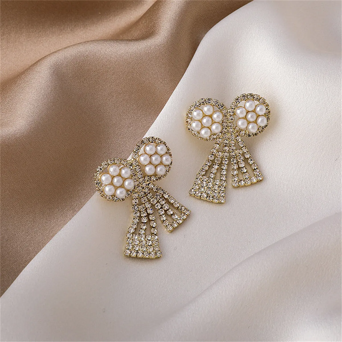 Pearl & Cubic Zirconia 18K Gold-Plated Pavé Bow Drop Earrings
