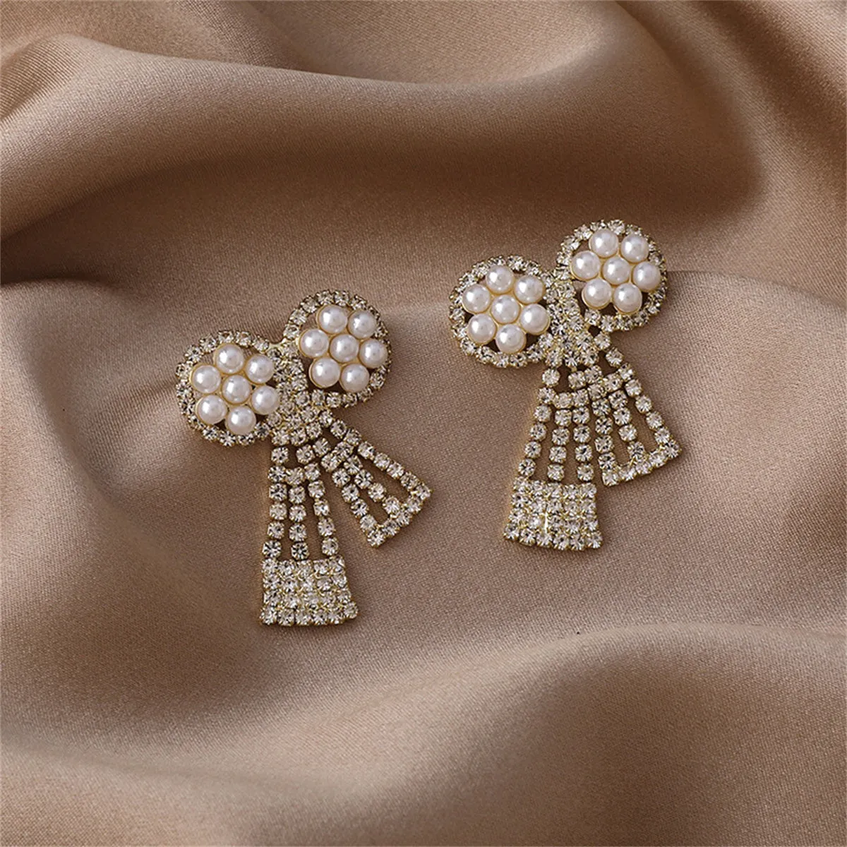 Pearl & Cubic Zirconia 18K Gold-Plated Pavé Bow Drop Earrings