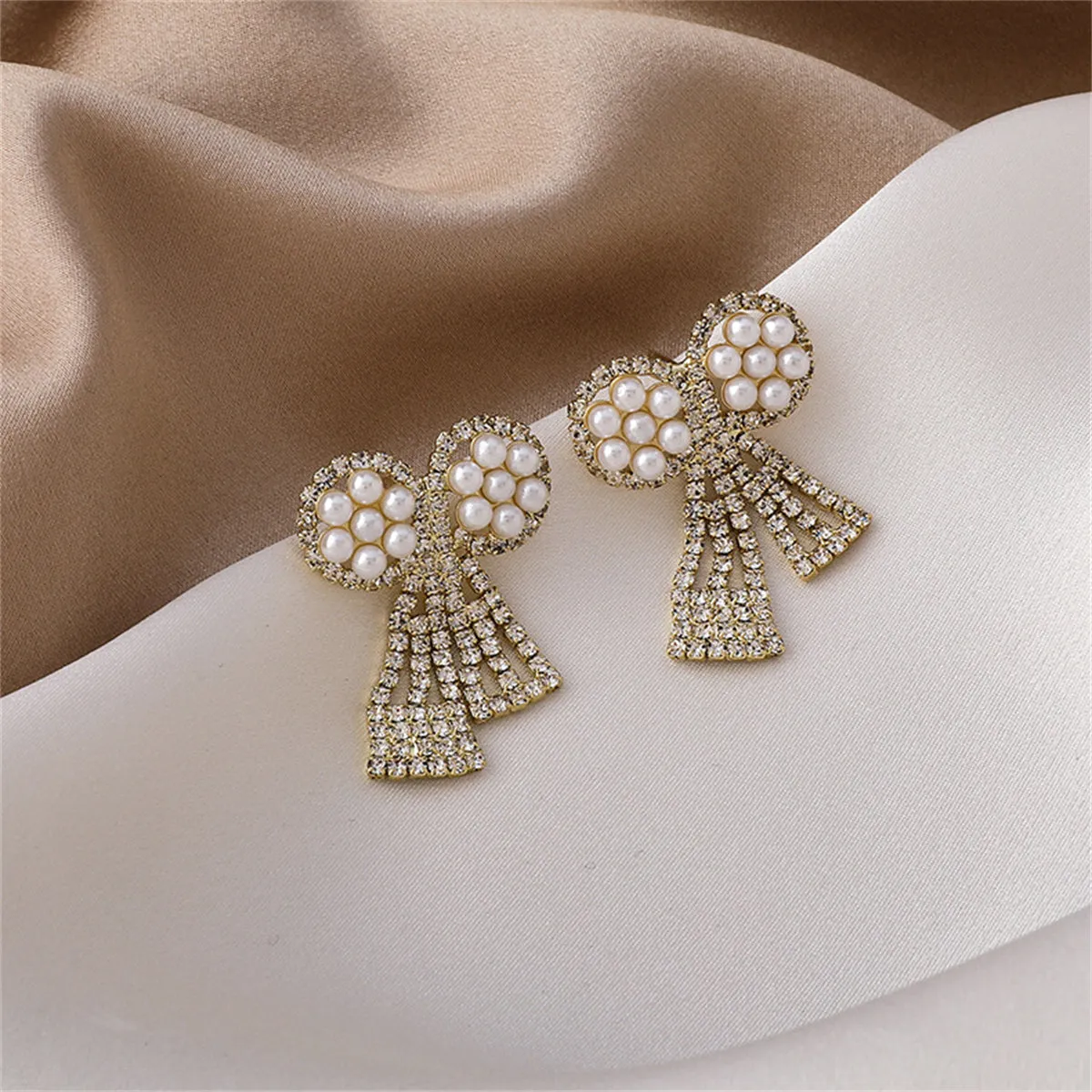 Pearl & Cubic Zirconia 18K Gold-Plated Pavé Bow Drop Earrings
