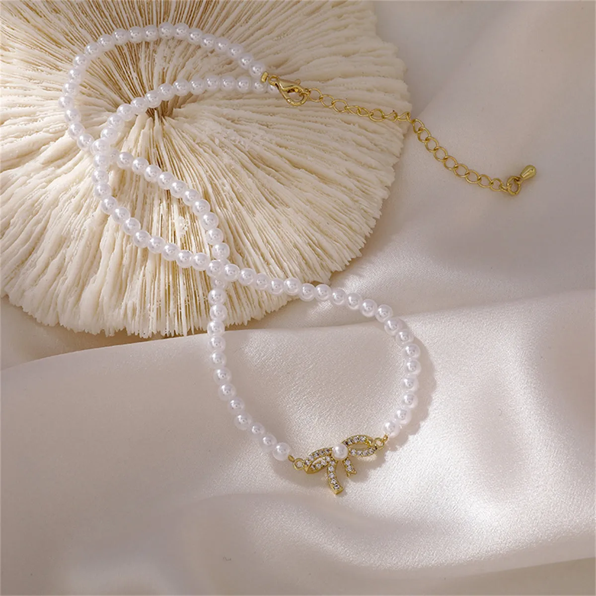 Pearl & Cubic Zirconia 18K Gold-Plated Pavé Bow Necklace