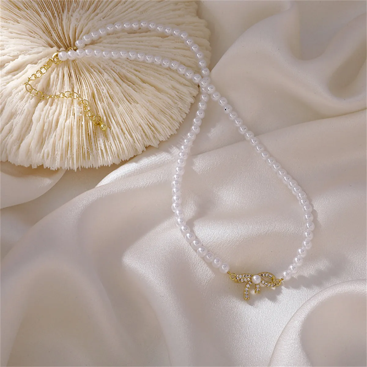 Pearl & Cubic Zirconia 18K Gold-Plated Pavé Bow Necklace