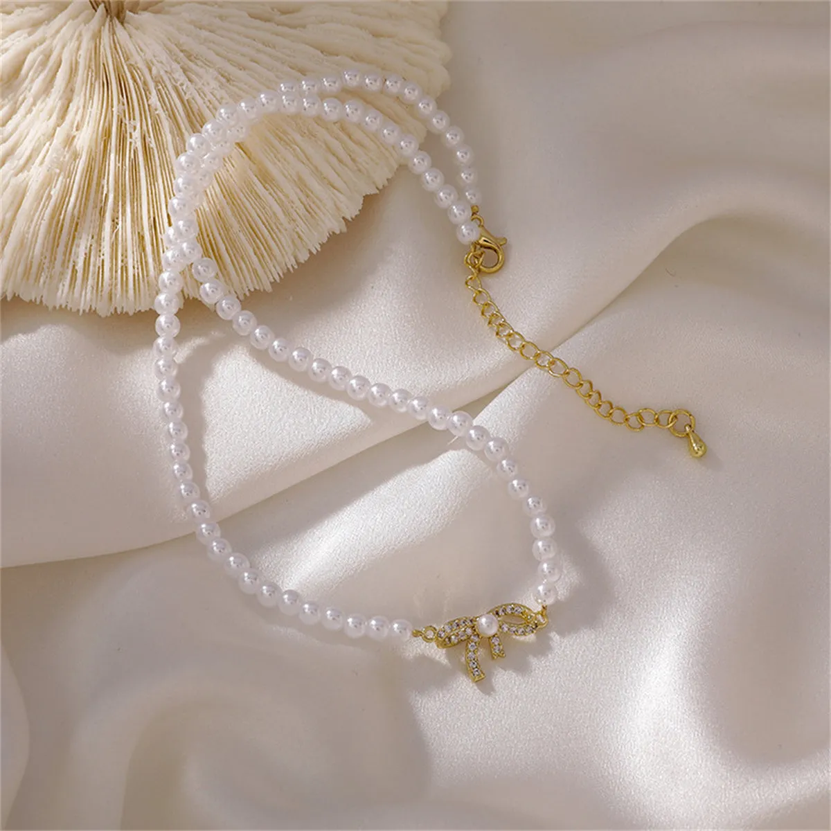 Pearl & Cubic Zirconia 18K Gold-Plated Pavé Bow Necklace
