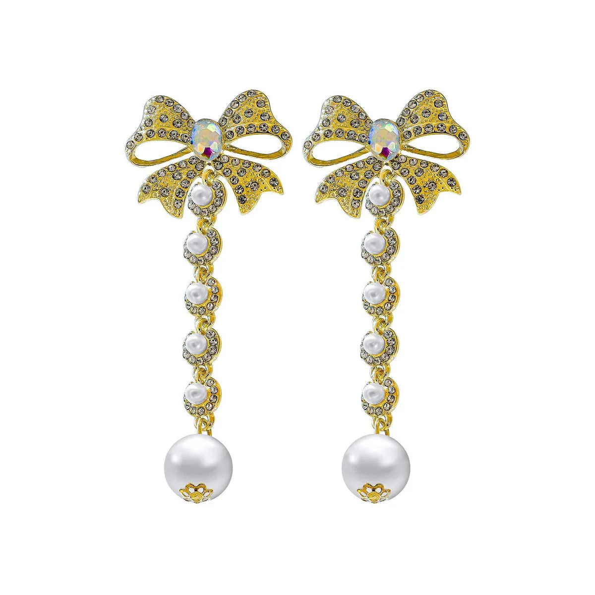 Pearl & Cubic Zirconia Crystal-Accent 18K Gold-Plated Bow Bead Drop Earrings