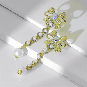 Pearl & Cubic Zirconia Crystal-Accent 18K Gold-Plated Bow Bead Drop Earrings