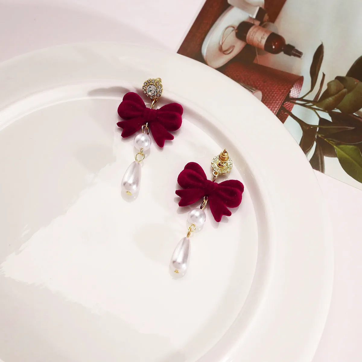 Pearl & Cubic Zirconia Nylon 18K Gold-Plated Bow Drop Earrings
