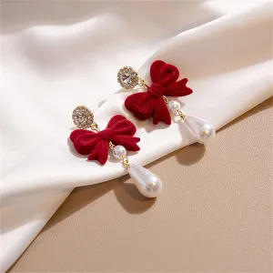 Pearl & Cubic Zirconia Nylon 18K Gold-Plated Bow Drop Earrings