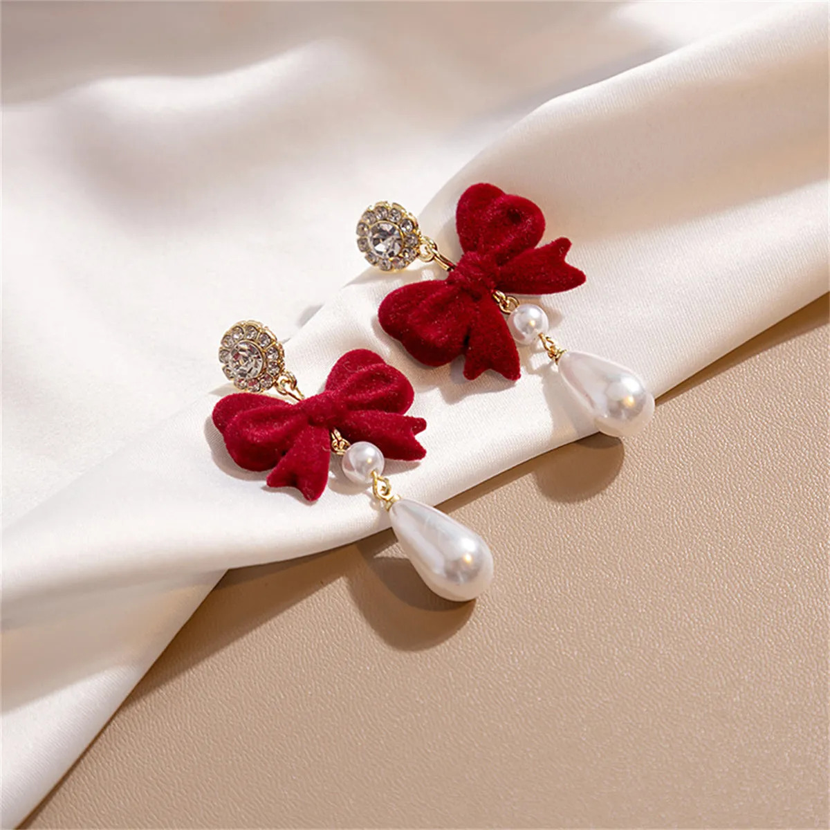 Pearl & Cubic Zirconia Nylon 18K Gold-Plated Bow Drop Earrings