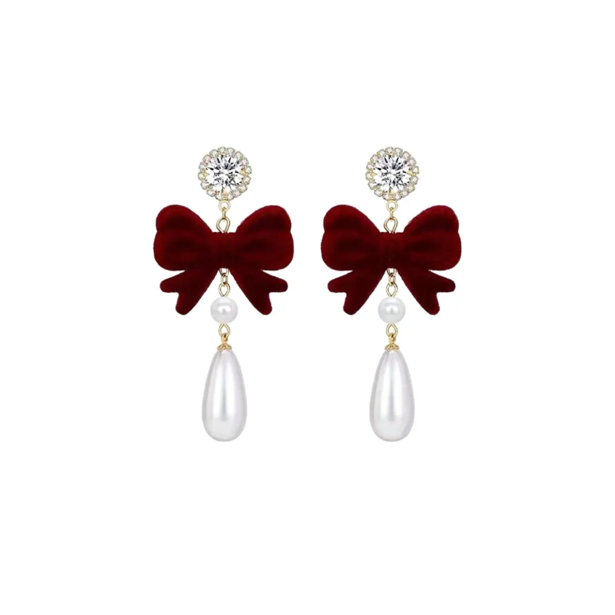 Pearl & Cubic Zirconia Nylon 18K Gold-Plated Bow Drop Earrings