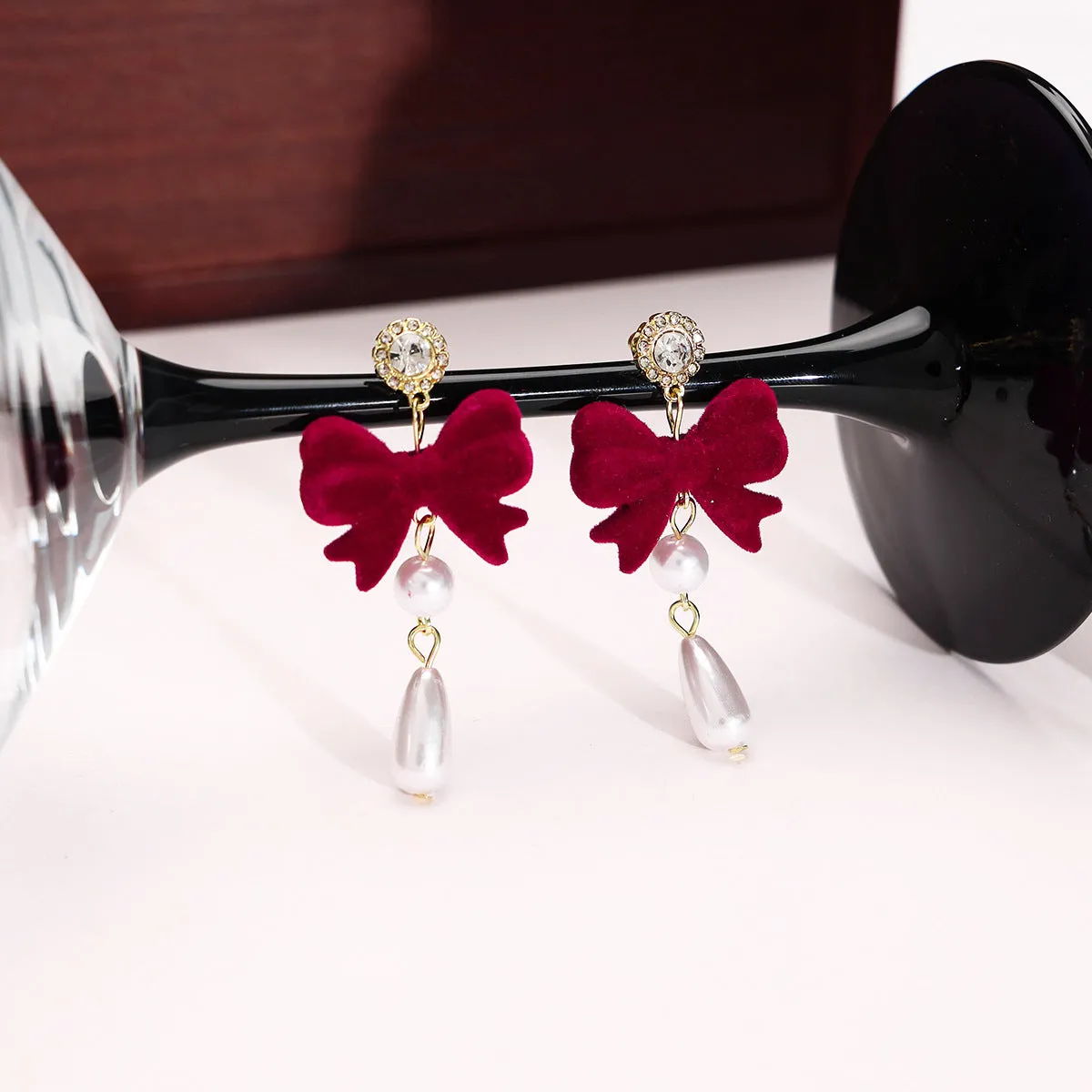 Pearl & Cubic Zirconia Nylon 18K Gold-Plated Bow Drop Earrings