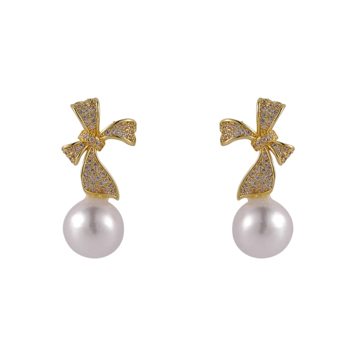 Pearl & Cubic Zirconia Pavé Bow Drop Earrings